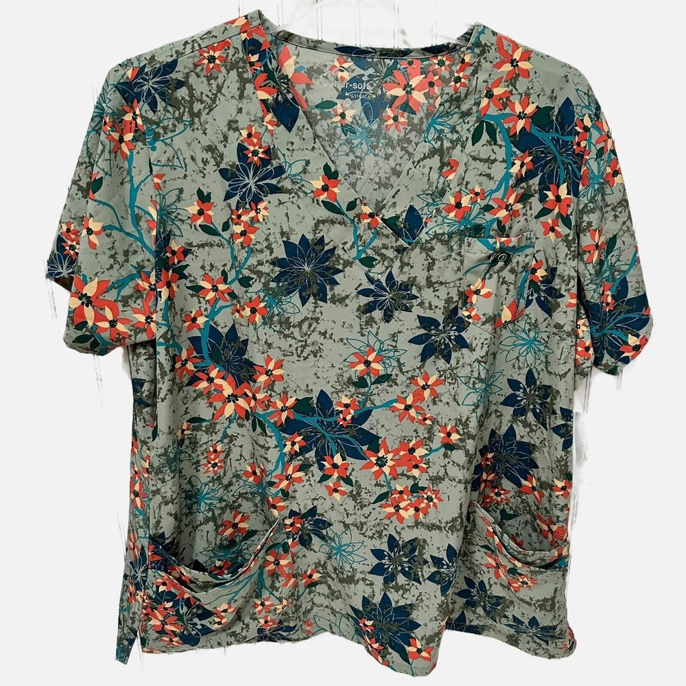 NEW Butter Soft Scrub Top Womens XL Tanglewood Blossom Jadeite